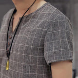 Plaid Button V Neck Short Sleeve Suits