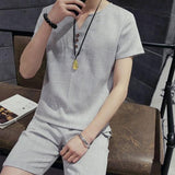 Plaid Button V Neck Short Sleeve Suits