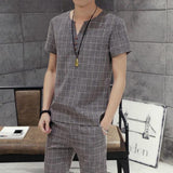 Plaid Button V Neck Short Sleeve Suits