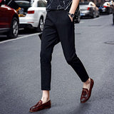 Solid Color Pockets Tapered Pants