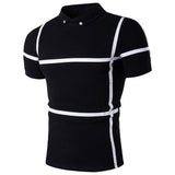 Europe Fashion Stripe Print Patchwork Button Tee