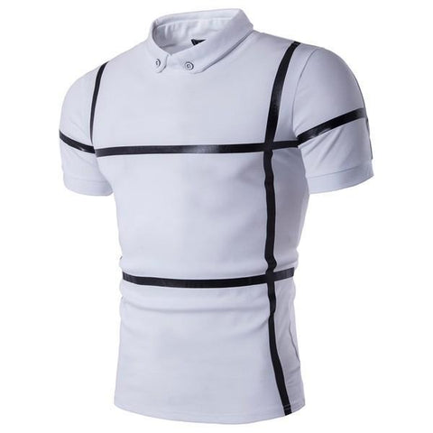 Europe Fashion Stripe Print Patchwork Button Tee