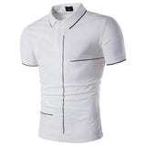 Europe Fashion Stripe Print Patchwork Button Tee