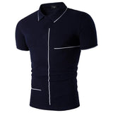 Europe Fashion Stripe Print Patchwork Button Tee