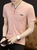 Solid V-Neck Single Breasted Decoration Men T-Shirts