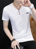 Solid V-Neck Single Breasted Decoration Men T-Shirts
