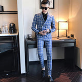 Chic Plaid Double-Breasted Lapel Long Sleeve Man Suits