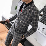 Chic Plaid Double-Breasted Lapel Long Sleeve Man Suits