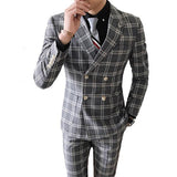 Chic Plaid Double-Breasted Lapel Long Sleeve Man Suits