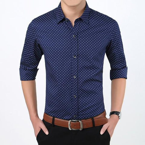 Autumn Slim Lapel Large Size Printed Men Shirt