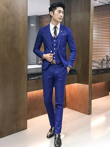Chic Plaid Lapel One Button Three Pieces Men Suits