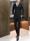 Solid Metal decoration Double-Breasted Three Pieces Men Suits