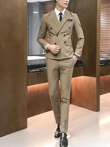 Solid Metal decoration Double-Breasted Three Pieces Men Suits