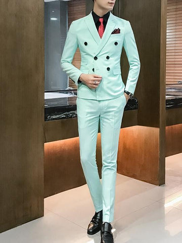 Turn-Down Collar Double-Breasted Three Pieces Men Suits