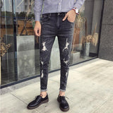 Stylish Black Ripped Skinny Jeans For Men