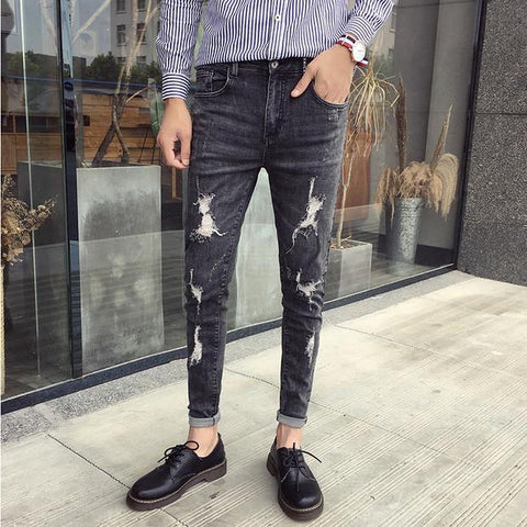 Stylish Black Ripped Skinny Jeans For Men