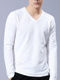 Solid V Neck Long Sleeve Men T-Shirts