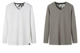 Solid V Neck Long Sleeve Men T-Shirts