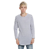Fashion Stripe Asymmetrical Crew Neck Men Tee