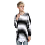 Fashion Stripe Asymmetrical Crew Neck Men Tee