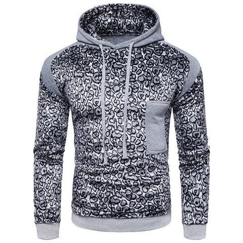 Fashion Leopard Printed Color Match Men Hoodies