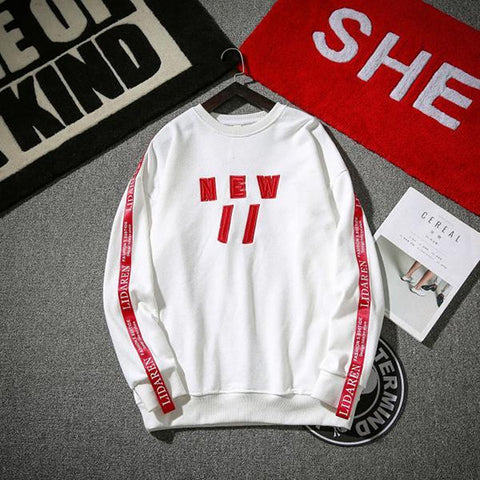 Printed Ribbon Decoration Loose Men Hoodies