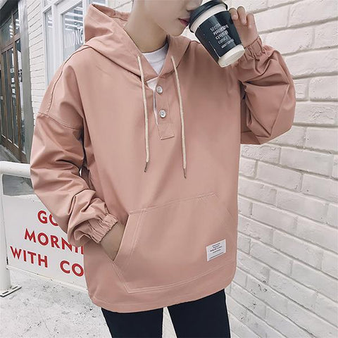 Hooded Lantern Sleeve Pullover Men Hoodies