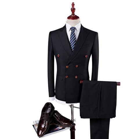 Double Breasted Solid Fitted Men Suit