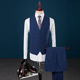 Solid Plaid Long Sleeve Long Pant 3Pcs Suit