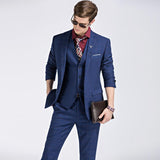 Solid Plaid Long Sleeve Long Pant 3Pcs Suit