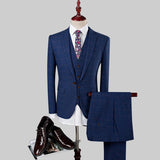 Solid Plaid Long Sleeve Long Pant 3Pcs Suit