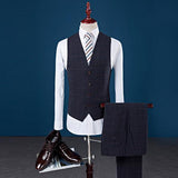 Plaid Fitted Single Breasted Long Pant 3Pcs Suit