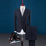 Plaid Fitted Single Breasted Long Pant 3Pcs Suit