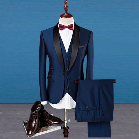 Contrast Color Patch One Button 3Pcs Men Suit