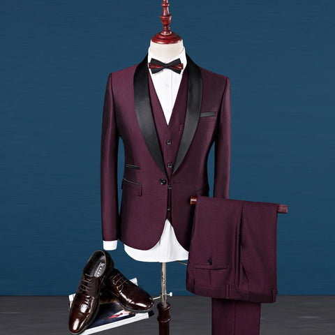 Long Sleeve Contrast Color Fitted Men Suit