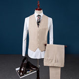 Plaid One Button Linen Beige 3Pcs Men Suit