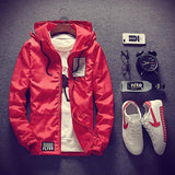 New Style Zipper Up Badge Hooded Men Jacket
