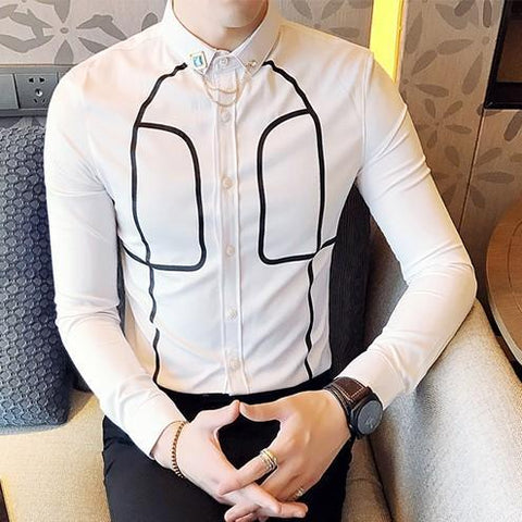 British Style Contrast Color Fitted Long Sleeve Shirt
