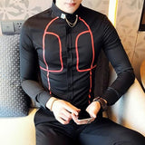British Style Contrast Color Fitted Long Sleeve Shirt