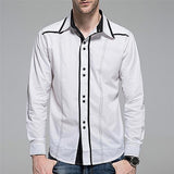 Contrast Color Lapel Patchwork Shirt