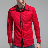 Contrast Color Lapel Patchwork Shirt