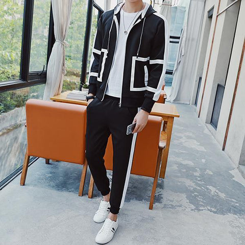 Color Hooded Long Pant Men Suit