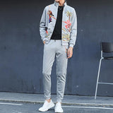 Fashion Printed Cardigan Lapel Long Pant Men Suit
