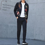 Fashion Printed Cardigan Lapel Long Pant Men Suit