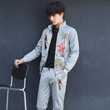 Fashion Printed Cardigan Lapel Long Pant Men Suit