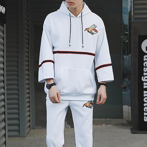 Chic Contrast Color Hooded Embroidery Men Suit