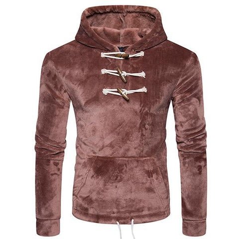 Euro Horns Button Pullover Coral Velvet Men Hoodies