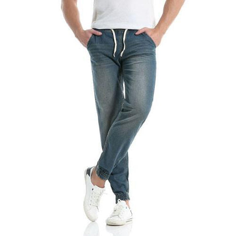 Casual Drawstring Water Wash Skinny Ninth Jeans