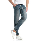 Casual Drawstring Water Wash Skinny Ninth Jeans