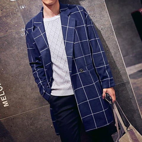 Fashion Plaid Trim Collar Easy Match Cardigan Coat
